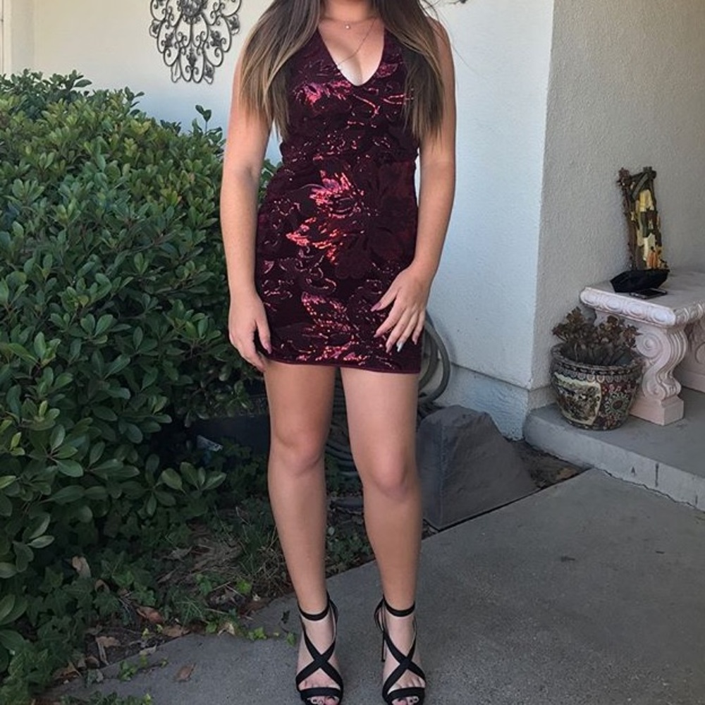 Windsor burgundy sequin mini dress